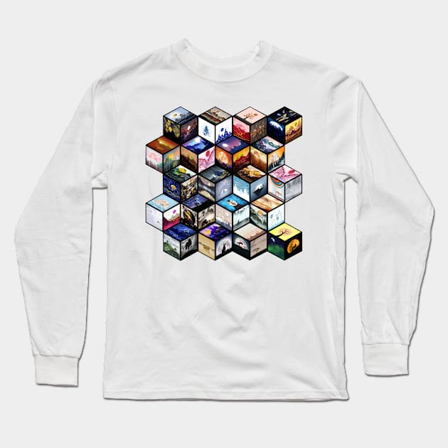 Cube pattern with a selection of my best illustrations Long Sleeve T-Shirt by cesartorresart